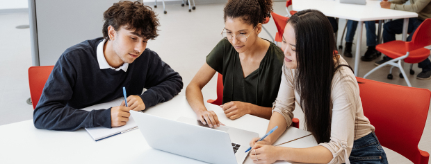 Studerende kigger på statistik på computeren